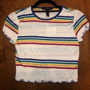 Rainbow Striped Lettuce Edge Crop Top